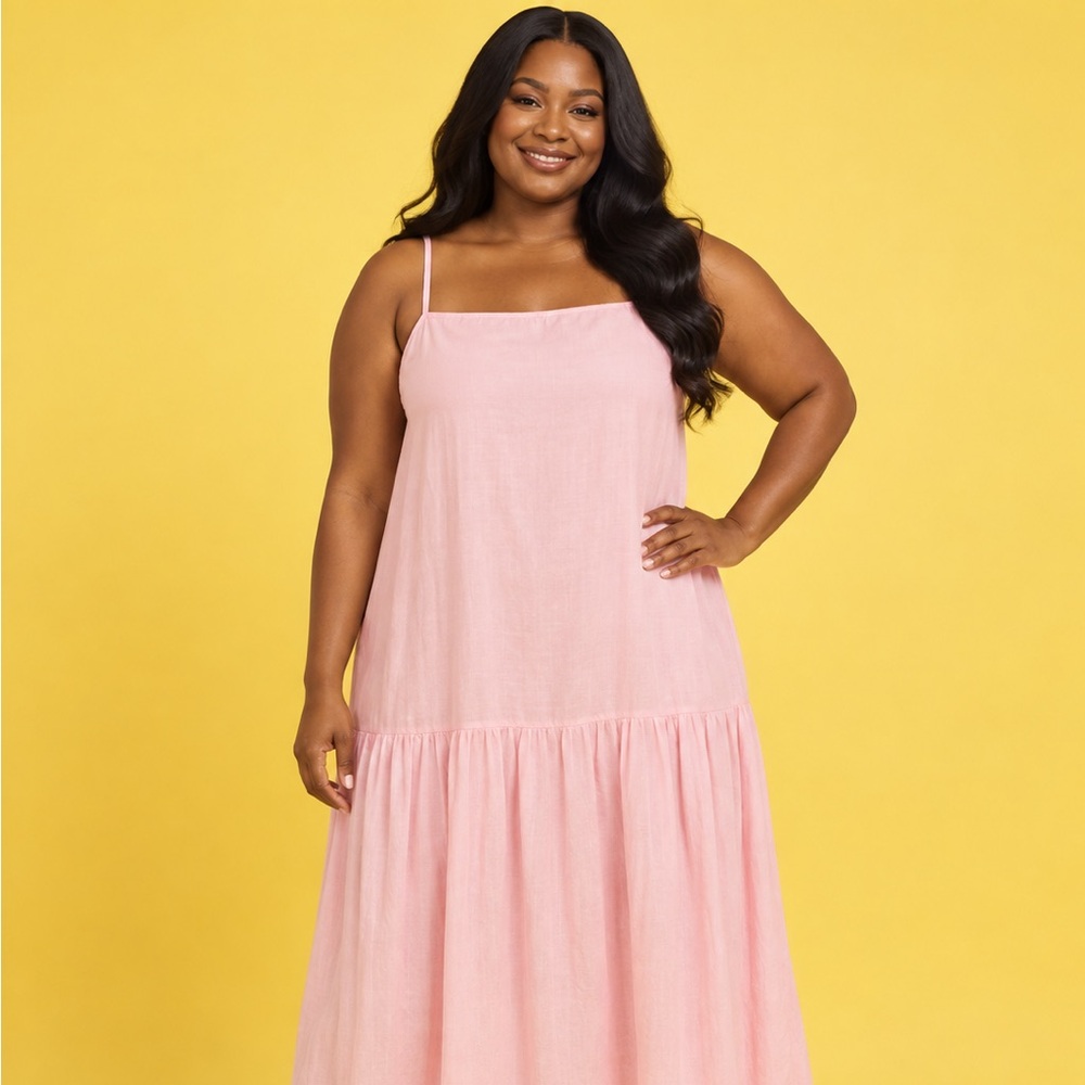 Boohoo Baby Pink Tiered Maxi Sundress with Spaghetti Straps